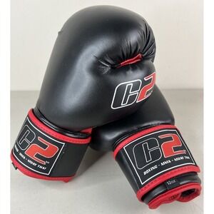 C2 MMA 12oz Boxing MMA Muay Thai Training Sparring Gloves Black Red